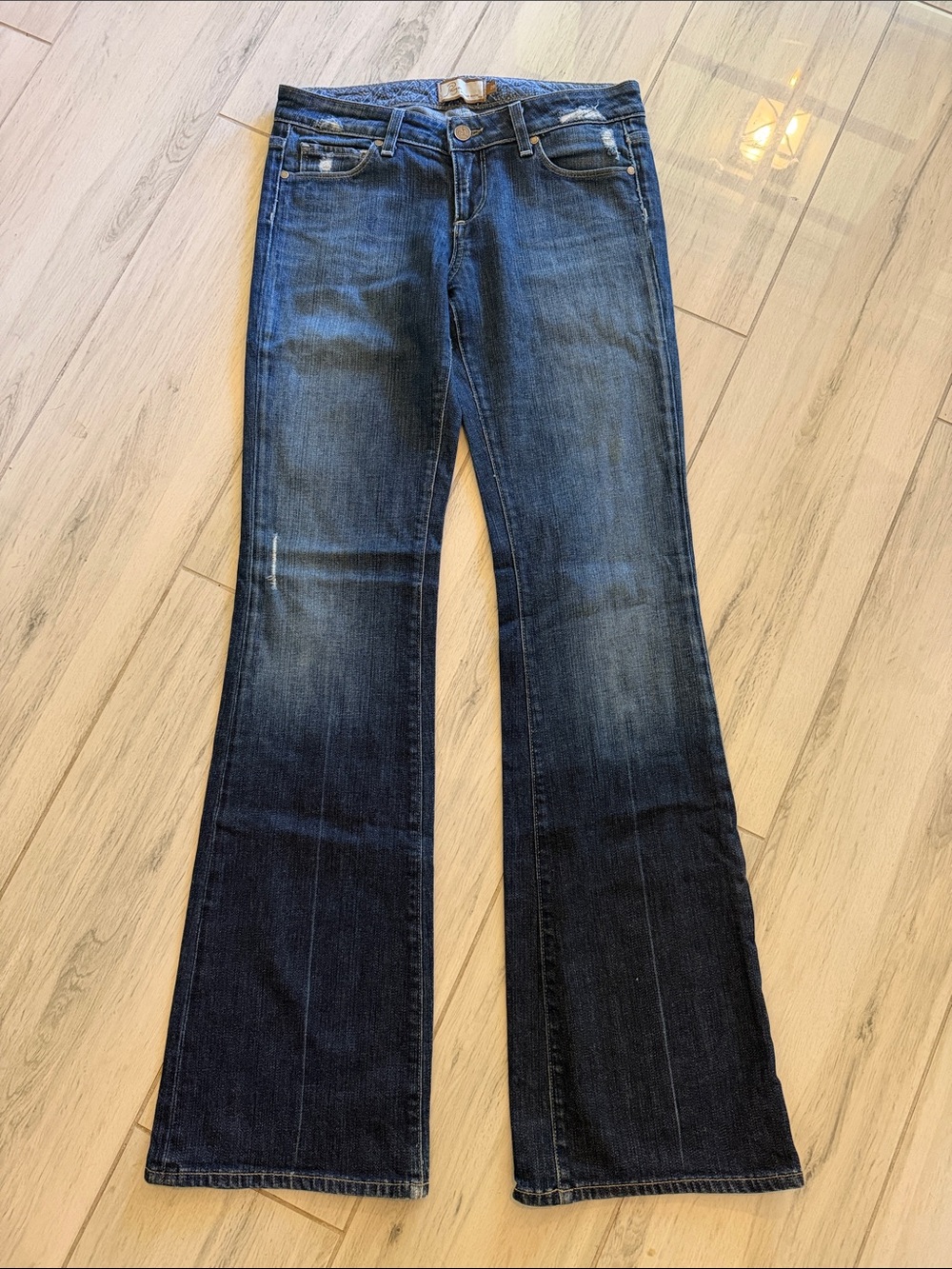 PAIGE Dark Blue Flare Jeans with Subtle Fade